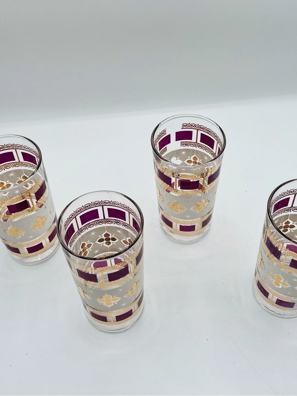 mid century Anchor Hocking Elegance Highball Tumblr Glasses Gold Atomic Set Of 4